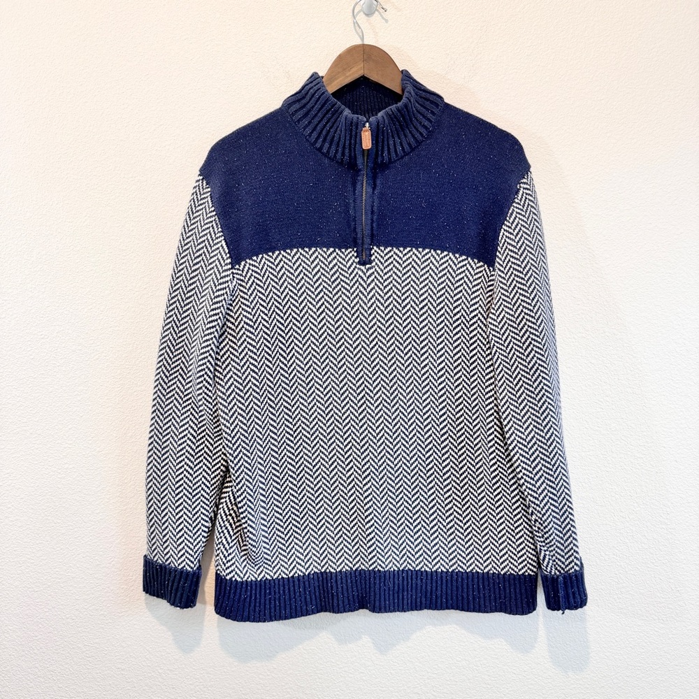 Hope & Henry Coastal Preppy Herringbone Organic Cotton Quarter Zip Sweater L A38 - Picture 2 of 9